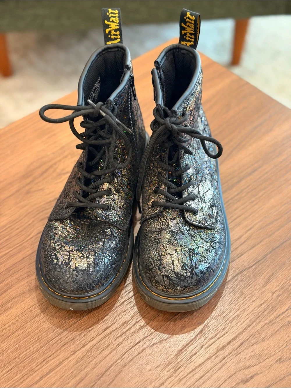 Girls US Size 3 Dr Martens 1460 Crinkle Metallic Disco Crinkle Lace up Boots